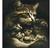 Картина за номерами Кішка з котенятами 50х50 см Strateg (AA006)