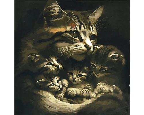 Картина за номерами Кішка з котенятами  50х50 см Strateg (AA006)