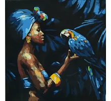 Картина за номерами Африканська дівчина з папугою  50х50 см Strateg (AA018)