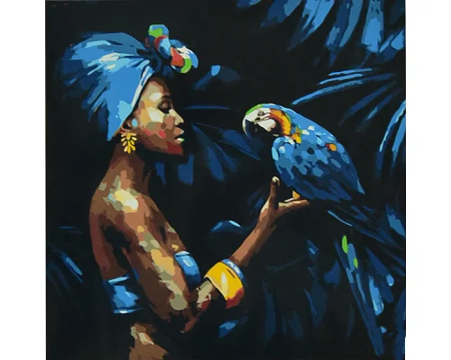 Картина за номерами Африканська дівчина з папугою  50х50 см Strateg (AA018)