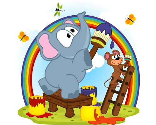 Картина за номерами Слон та мавпа малюють веселку  30х30 см Strateg (ES178)