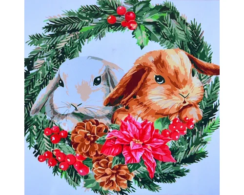Картина за номерами Зимові кролики  40х40 см Strateg (SK059)