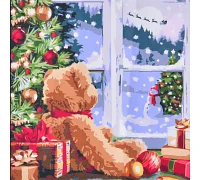 Картина за номерами Новорічні подарунки під ялинкою  40х40 см Strateg (SK064)