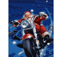 Картина за номерами Дід мороз на мотоциклі  40х50 см Strateg (GS1555)