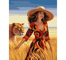 Картина за номерами Прогулянка у полі з тигром 40x50 Ідейка (KHO8340)