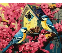 Картина за номерами Затишна шпаківня птахів у квітах 40x50 Ідейка (KHO6562)