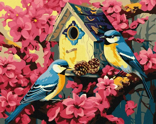 Картина по номерам Уютный скворечник птиц в цветах 40x50 Идейка (KHO6562)