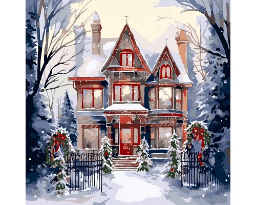 Картина по номерам Дом в зимнем лесу 40х40  SANTI  (954751)