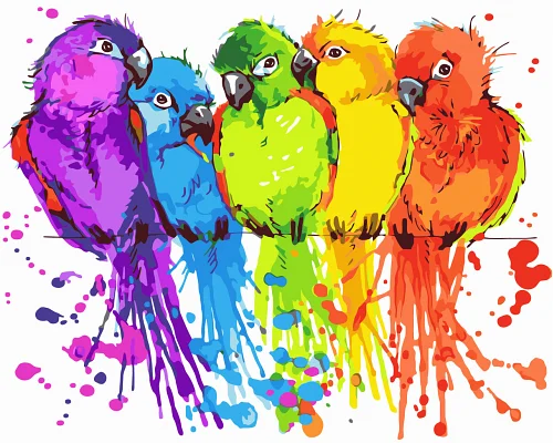 Картина по номерам Разноцветные попугайчики 40*50 см Origami (LW810)