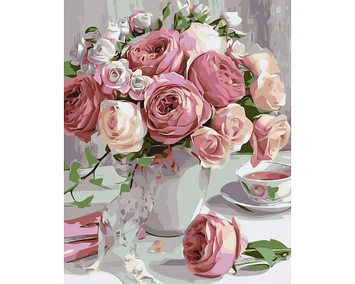 Картина по номерам Розовые пионы в вазе 40*50 (LW3069)