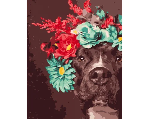 Картина за номерами Origami Собака у квітковому вінку стаффорд LW 3047 40*50 виробництво Україна