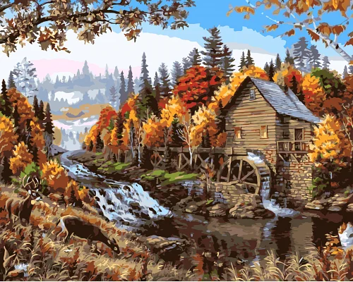 Картина по номерам (супер-сложная) Пейзаж: Одинокий дом в лесу 40*50 (LW3013)