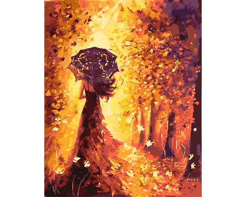 Картина за номерами Пейзаж Дівчина в осінньому лісі Origami  40*50 см LW3062