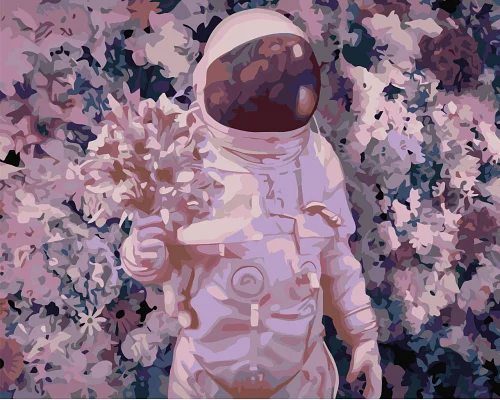Картина по номерам Космонавт с букетом 40*50 см Origami (LW3147)