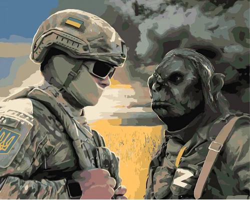 Картина по номерах Origamі Український воїн проти орка (с) LW 3233 40*50 см pbn-p