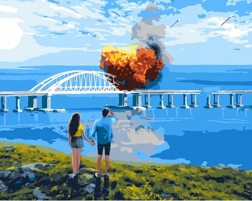 Картина по номерам Origamі Кримському мосту погано LW 3259 40*50 pbn-p