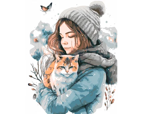 Картина по номерам Девушка с котиком зимой 40*50 см Оригами 31510 (LW31510)