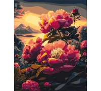 Картина за номерами Півонії на фоні гір Квіти 40*50 см Орігамі LW2004
