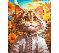 Картина за номерами патріотична Котик у вишиванці 40*50 см Орігамі LW30070