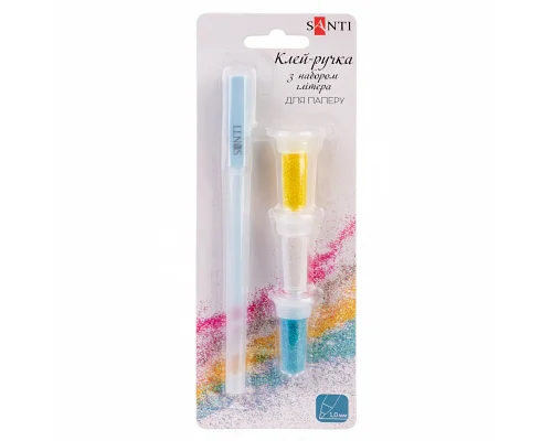 Клей-ручка з набором глітера блакитний жовтий білий Santi код: 742959