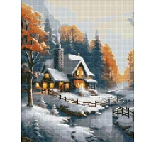 Алмазна мозаїка Зимовий будиночок з голограмними стразами art_selena_ua 40х50 Ідейка (AMO7831)