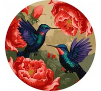 Кругла Картина за номерами Різнокольорові колібрі з фарбами металік art_selena_ua d39 Ідейка (KHO-R1048)