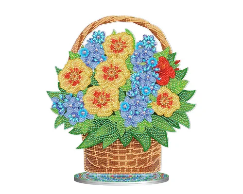 Алмазна мозаїка Квіти в кошику на підставці розміром 30х30 см Strateg (BJP10)