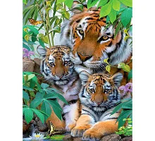 Алмазна мозаїка Тигр з тигрятами без підрамника розміром 40х50 см Strateg (JSFH85886)