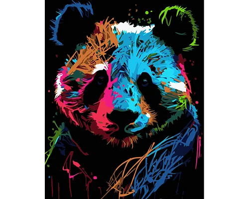 Картина за номерами Барвиста панда в стилі поп-арт на чорному фоні розміром 40х50 см Strateg (AH1032)
