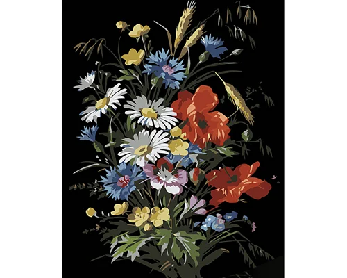 Картина за номерами Букет польових квітів на чорному фоні розміром 40х50 см Strateg (AH1040)