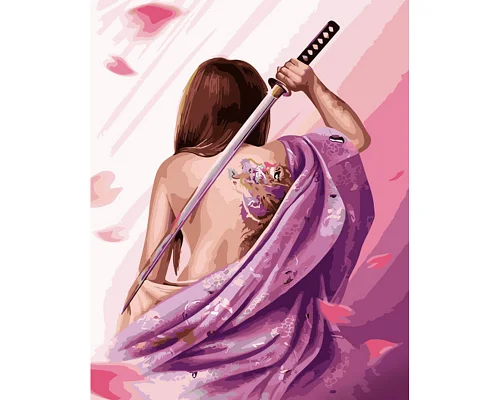 Картина за номерами Дівчина з татуюванням з лаком та з рівнем розміром 40х50 см Strateg (GS1343)