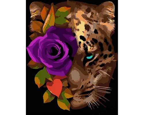 Картина за номерами Леопард з трояндою на чорному фоні розміром 40х50 см Strateg (AH1002)