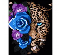Картина за номерами Леопард у квітах на чорному фоні розміром 40х50 см Strateg (AH1033)