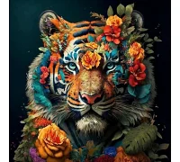 Картина за номерами Яскравий тигр у квітах на чорному фоні розміром 40х40 см Strateg (AV4040-8)