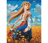 Картина по номерам Патриотическая Девушка в поле желтых цветов 40*50 см Оригами (LW31530)