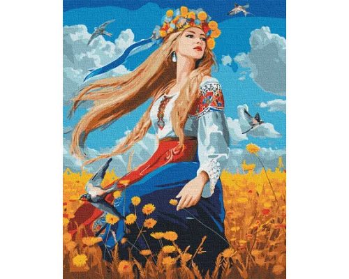 Картина по номерам Патриотическая Девушка в поле желтых цветов 40*50 см Оригами (LW31530)