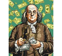 Картина за номерами Франклін у руках з грошима, з фарбами металік Origami 40*50 (LW3286)
