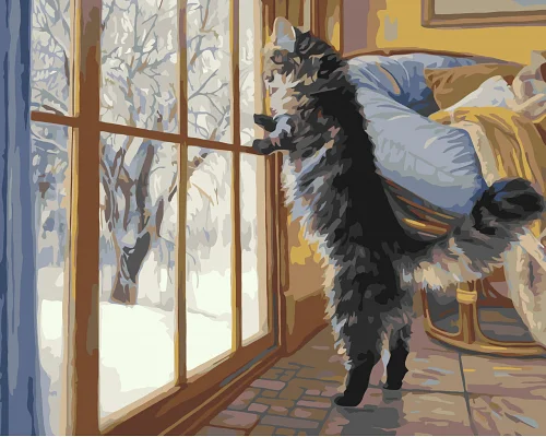 Картина за номерами Зимовий котик 40*50 см Орігамі 0LW31340)
