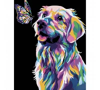 Картина за номерами Поп-арт собака лабрадор з метеликом на чорному фоні розміром 40х50 см Strateg (AH1047)