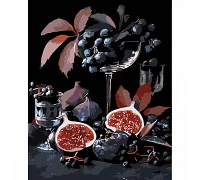Картина за номерами Інжир та виноград на чорному фоні 40х50 см Strateg (AH1045)