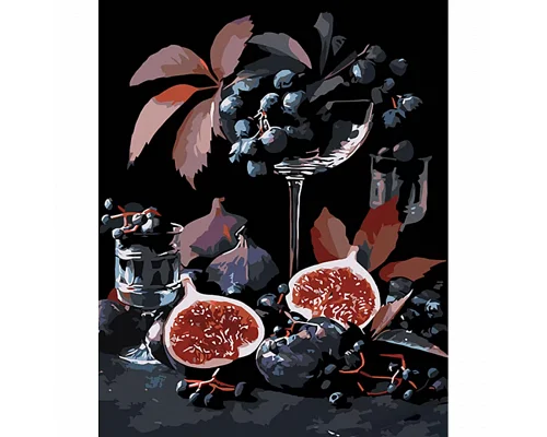 Картина за номерами Инжыр и виноград на чорном фоне 40х50 см Strateg (AH1045)