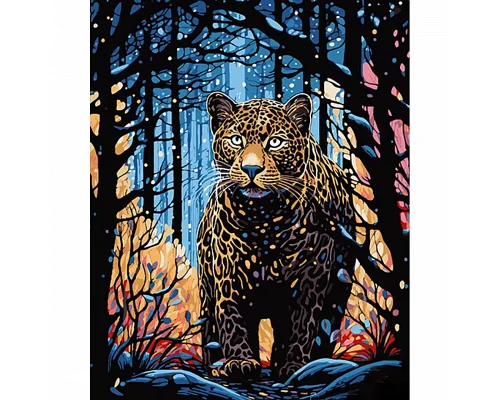 Картина за номерами Леопард на полюванні на чорном фоне 40х50 см Strateg (AH1063)