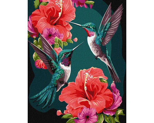 Картина по номерам Изумрудные колибри с красками металлик 40x50 Идейка (KHO6581)
