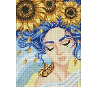 Алмазна мозаїка Дівчина з соняшниками з голограмними стразами (AB) pollypop92 30х40 Ідейка (AMO7835)