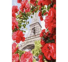Алмазна мозаїка Strateg Ейфелева вежа серед троянд без підрамника 30х40 см Strateg (GD86102)