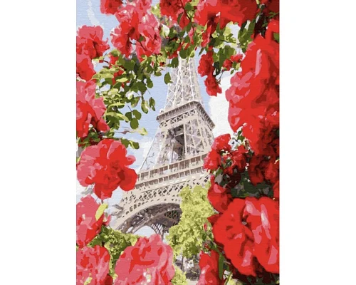 Алмазна мозаїка Strateg Ейфелева вежа серед троянд без підрамника 30х40 см Strateg (GD86102)