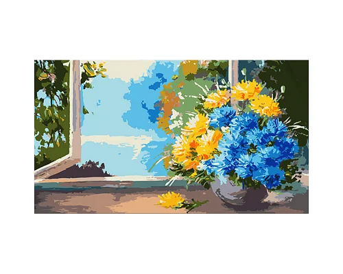 Картина за номерами Букет квітів на вікні 50х25 см Strateg (WW181)