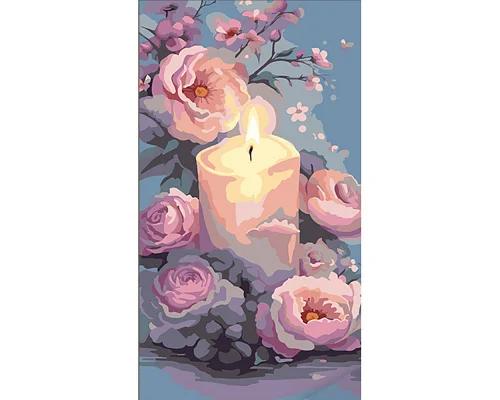 Картина за номерами Букет ніжних квітів зі свічкою 50х25 см Strateg (WW219)
