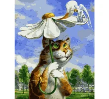 Картина за номерами Кіт з ромашкою з лаком 40х50 см Strateg VA-0976
