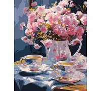 Картина за номерами Вишукане чаювання з квітами 40x50 Ідейка (KHO5684)